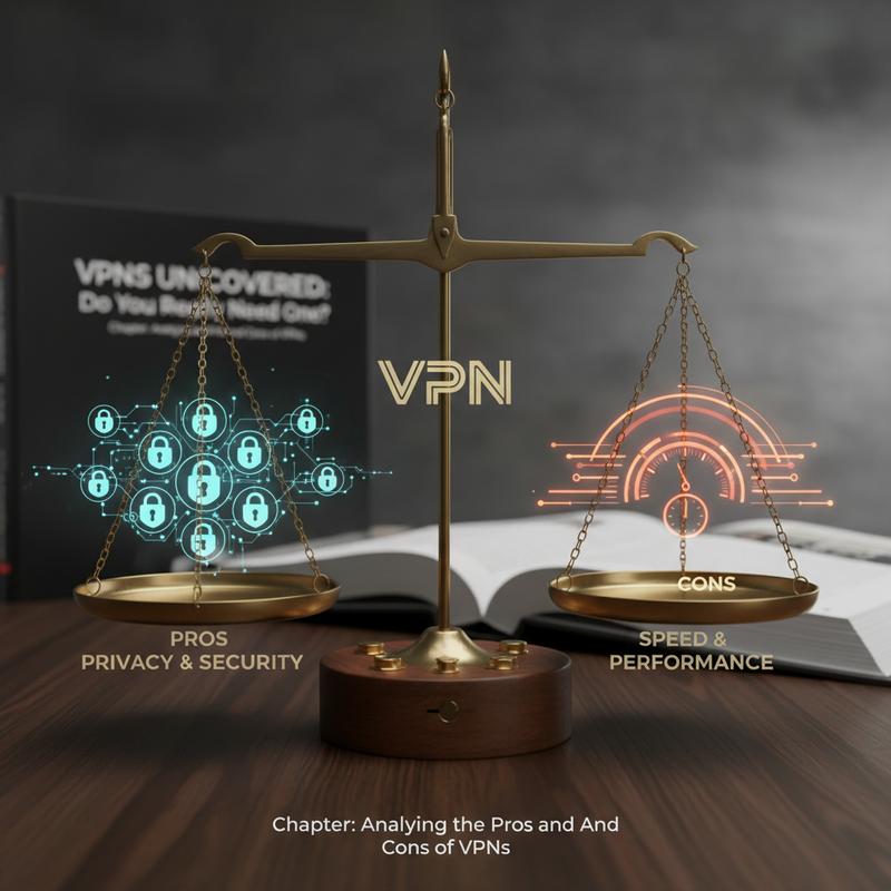 Side-by-side list of VPN pros and cons like privacy vs speed loss.