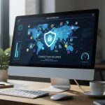 Digital collage of padlocks, VPN logos, and Wi-Fi symbols representing digital security.