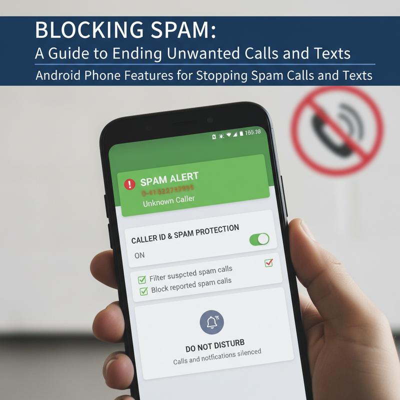 Android phone settings showing options to block spam calls and spam texts.