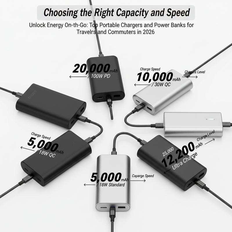 Portable charger capacity and wattage options shown side by side.