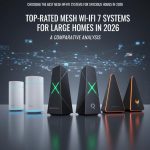 Interior of a large home displaying a modern mesh Wi-Fi system setup with nodes in several rooms.