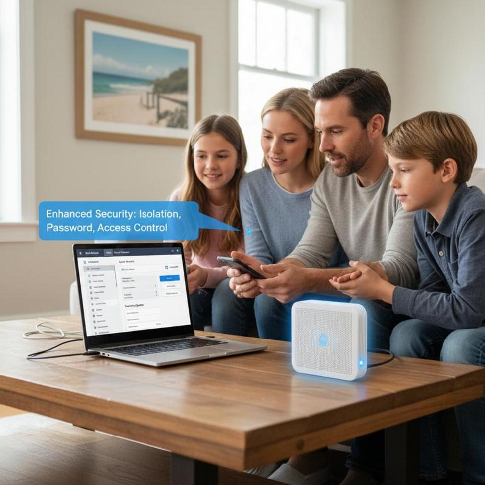 An image of a modern home with multiple devices connected to a robust Wi-Fi network.