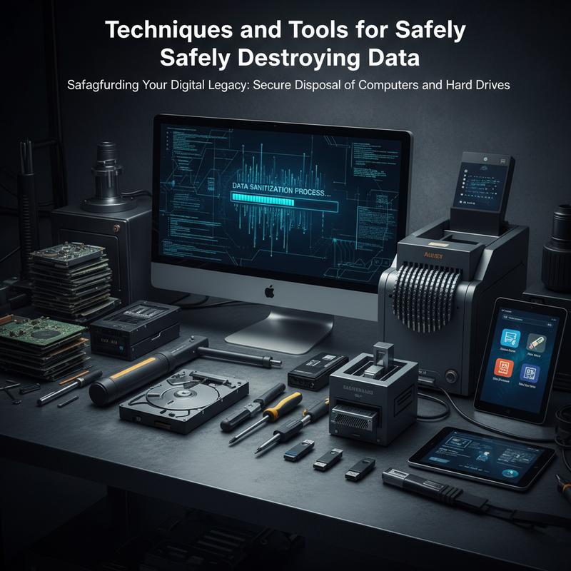 Common tools and methods used to erase or destroy data from old drives.