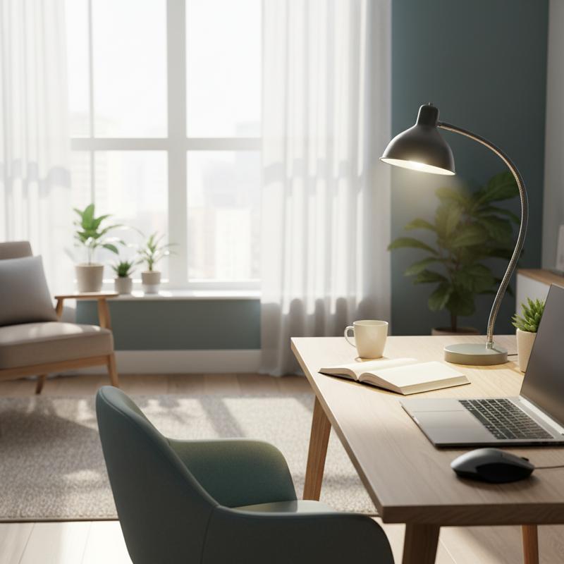 Desk lighting setup designed to reduce glare and eye strain in a home office.