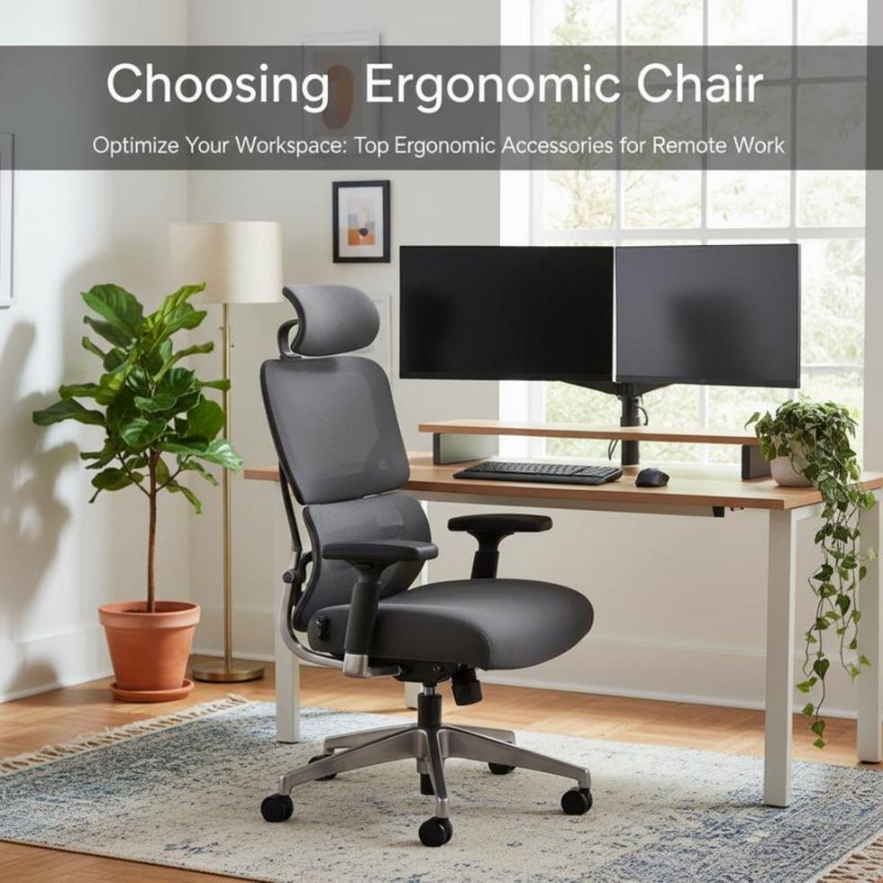 A modern home office with ergonomic accessories enhancing comfort and efficiency.