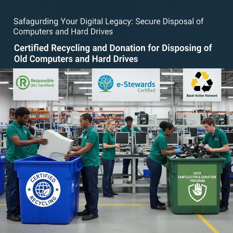 Places to recycle or donate old computers safely after data destruction.