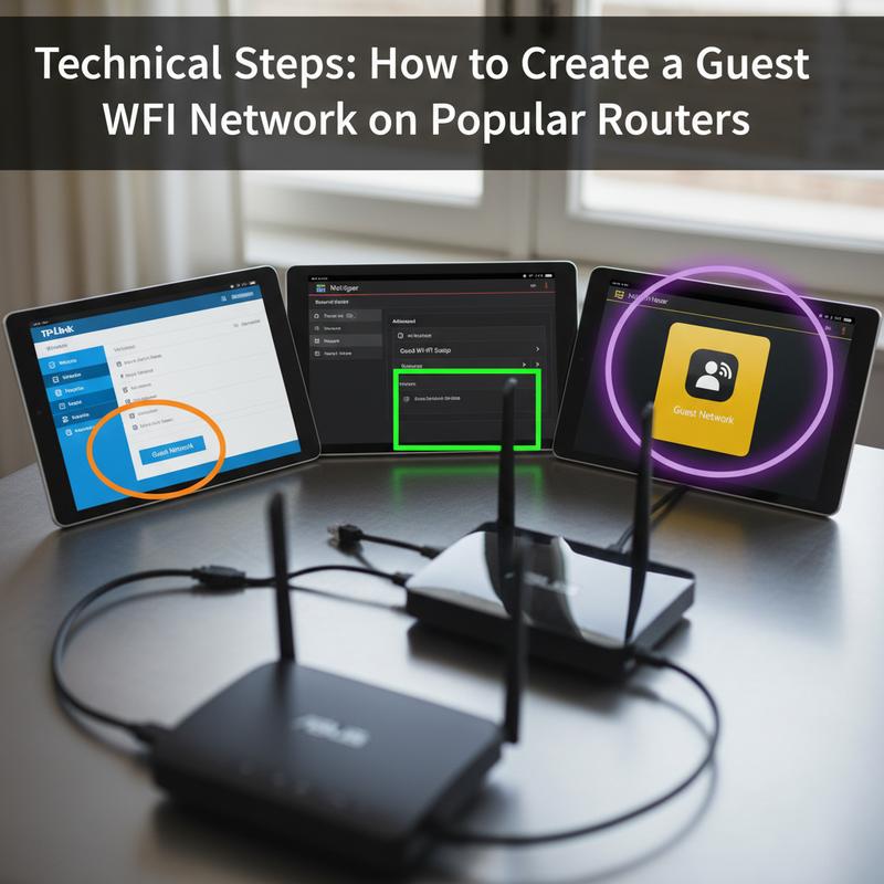 Router settings screen where you turn on guest Wi-Fi and set a network name and password.