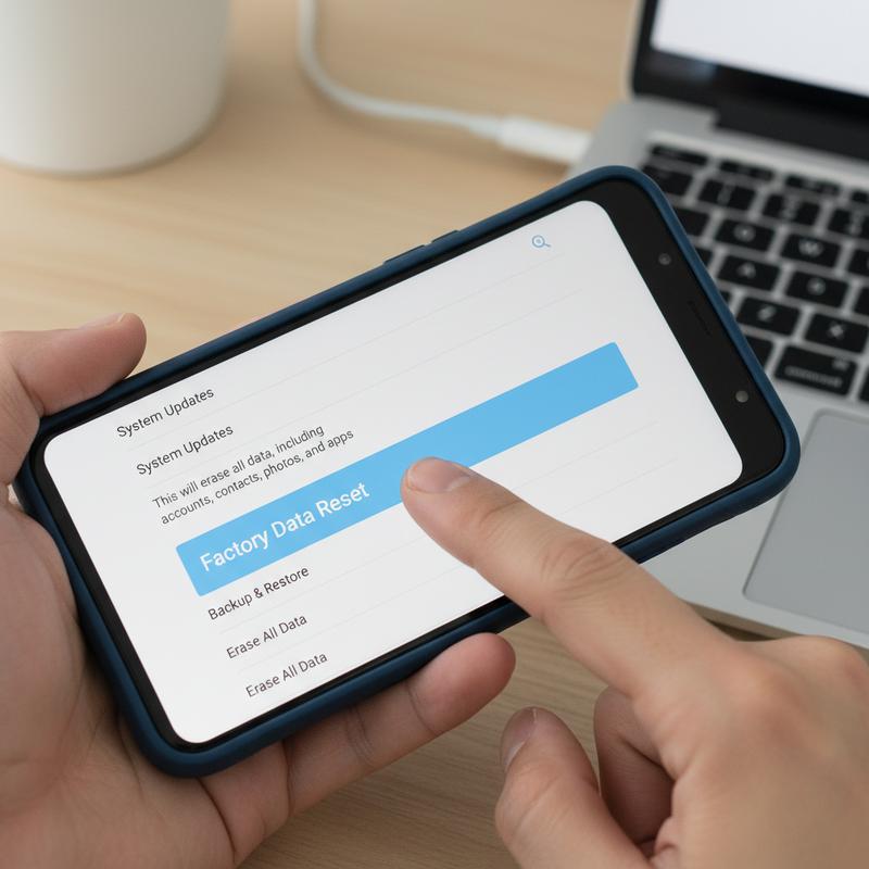 Phone showing factory reset settings screen.