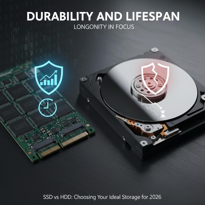 SSD and HDD durability comparison for shock resistance and long-term use.