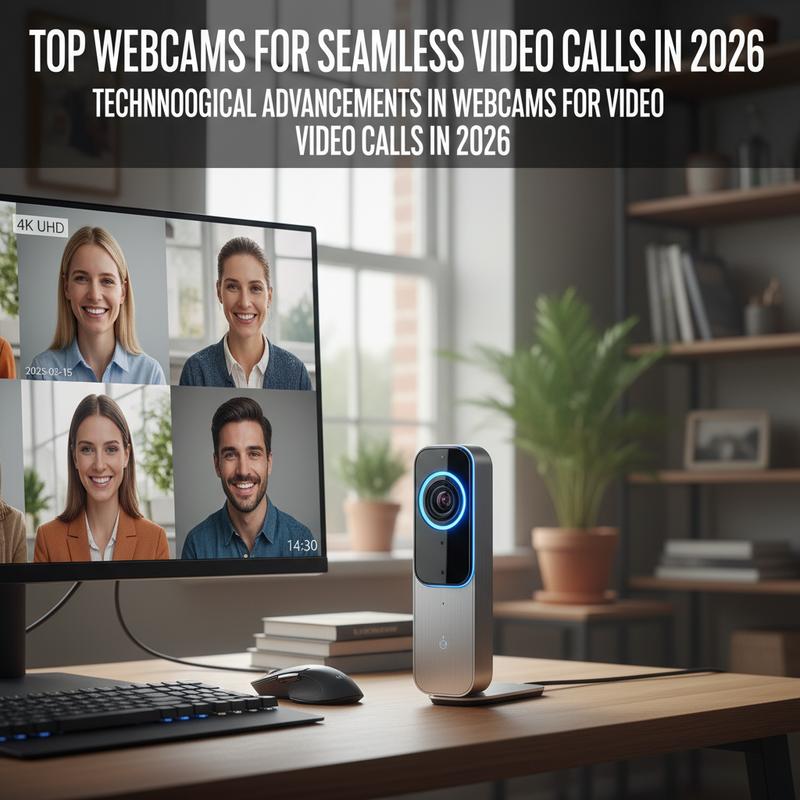 4K webcam on a desk in a home office, showing new 2026 features.