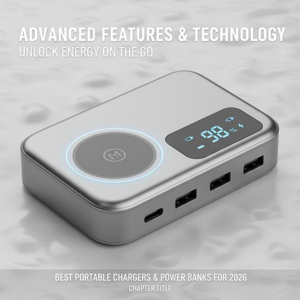 A traveler charging a phone with a power bank in an airport terminal.