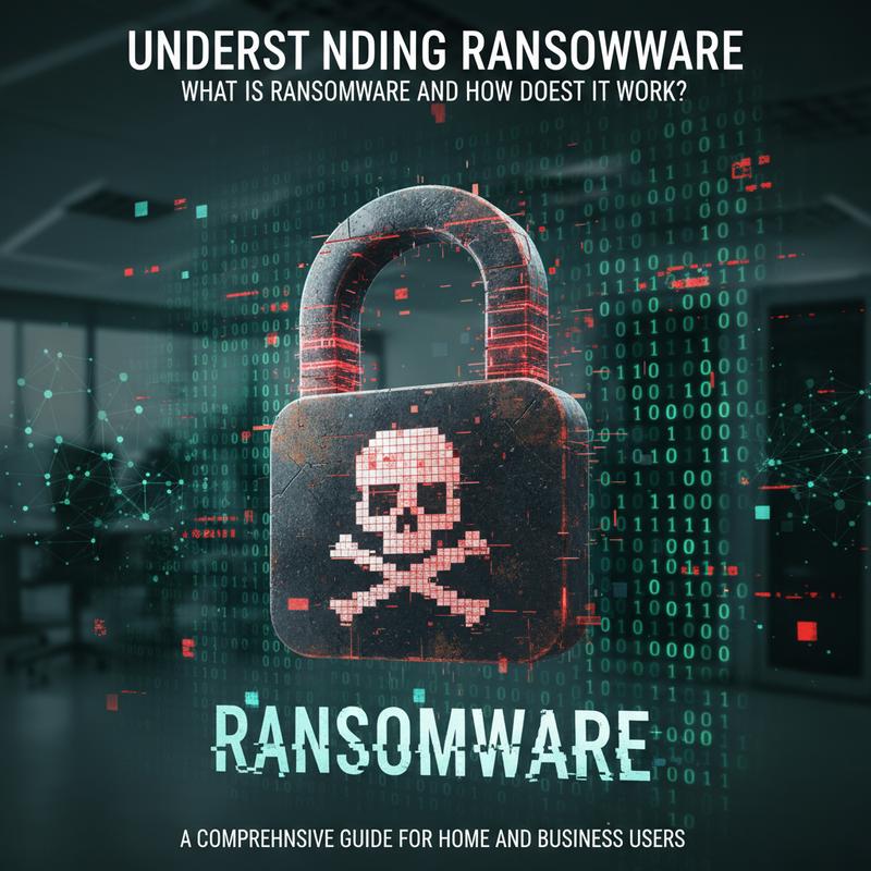 Graphic showing a padlock over digital data, representing ransomware encrypting files.