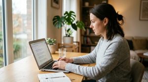 Person at laptop typing Google search operator into browser search bar to find specific results