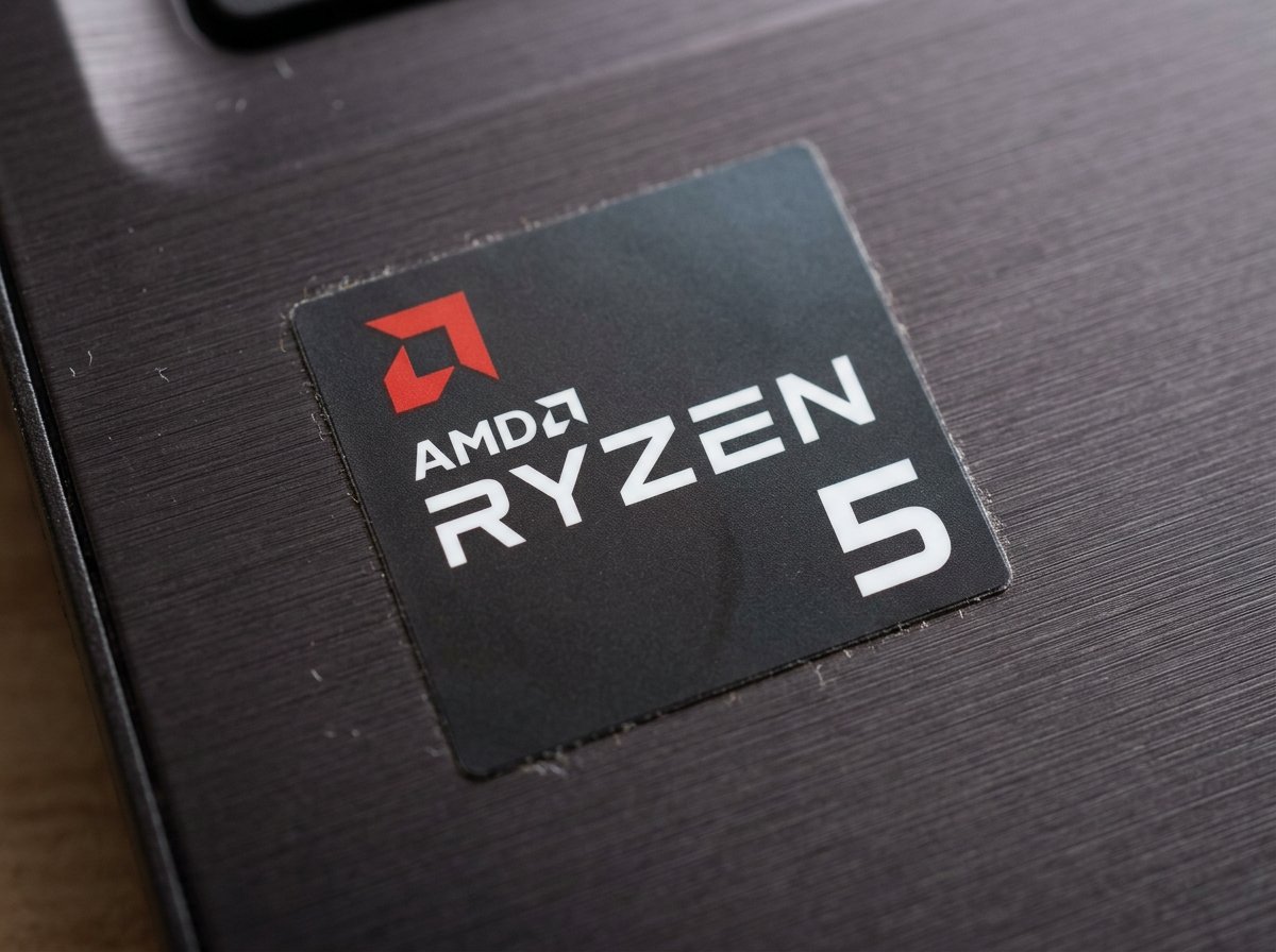 AMD Ryzen 5 processor badge sticker on laptop — AMD sweet spot for everyday performance
