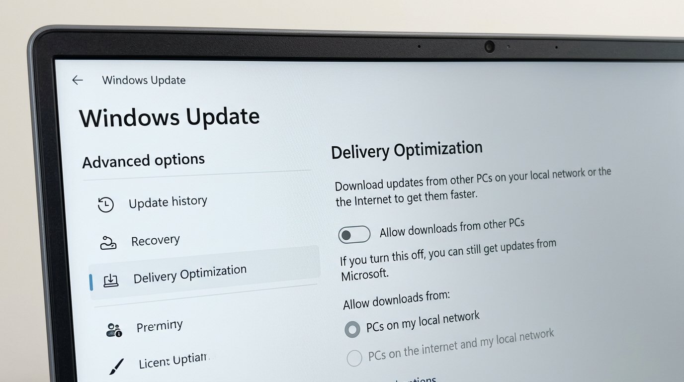 Windows 11 Settings showing Delivery Optimization option under Windows Update advanced settings
